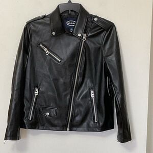 Scoop Women's Faux Leather Moto Jacket Size Medium 8-10 New Black Small Flaw